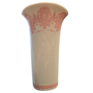 Vintage 1992 FTD Ceramic Vase White Pink Lace Floral "Especially For You" Taiwan